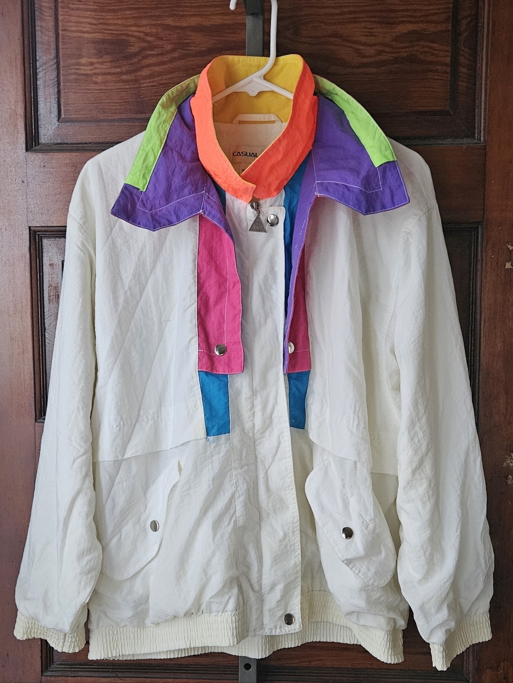 L, Vintage Casual Isle Retro 80s 90s Colorblock, Windbreaker Jacket